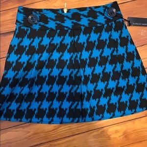 Express Black & Blue Houndstooth Miniskirt